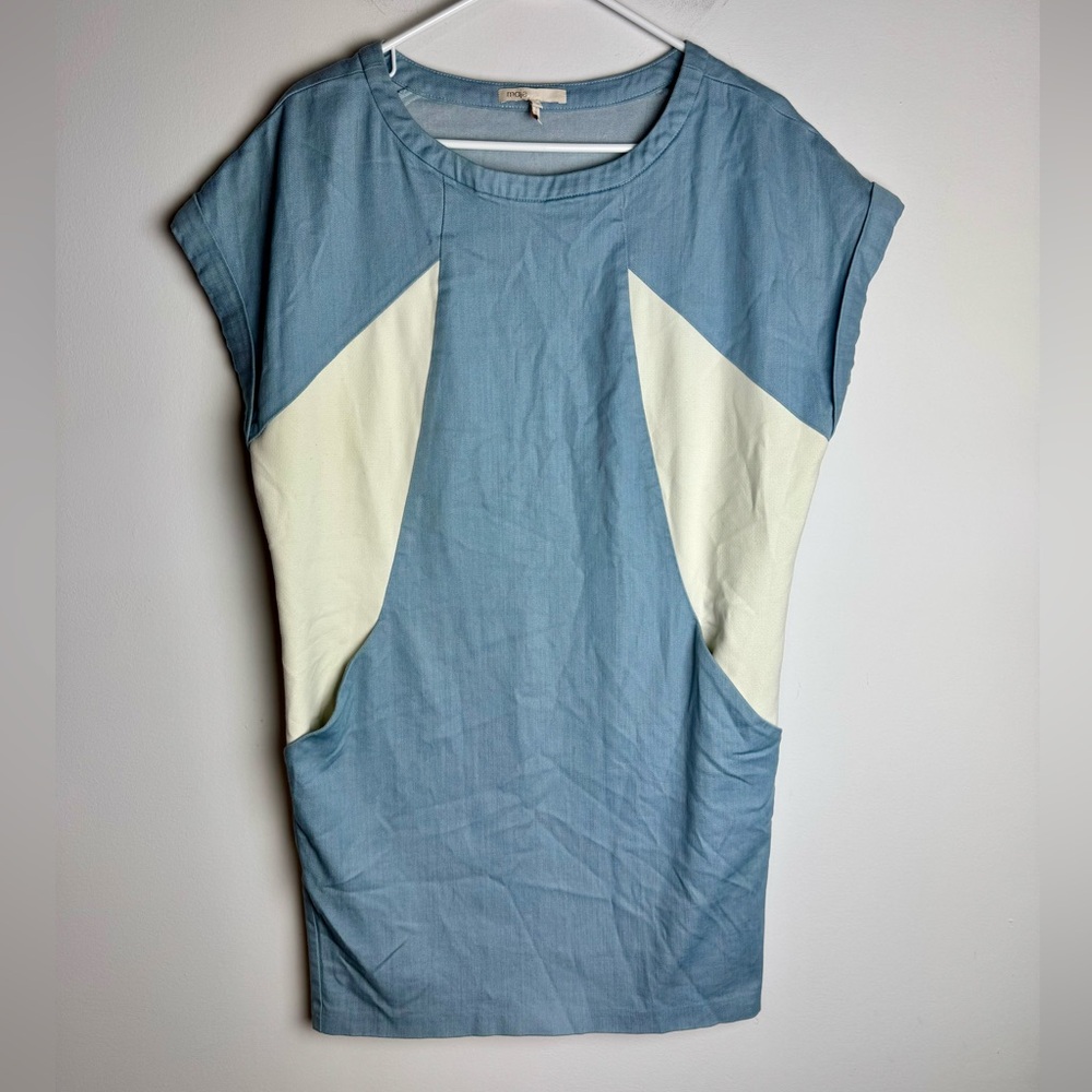 Maje Blue and Cream Dress
